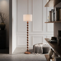 Komore Rosewood Floor Lamp, Drum Fabric Shade Foot Switch E27,wood Grain Freestanding Floor Light - thumbnail 3