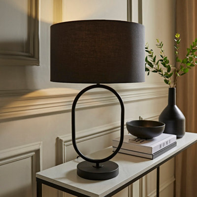 Valuelights Antonia Charcoal Fabric Drum Lamp Shade Matte Black Oval Table Lamp And Led Bulb - image 1