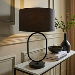 Valuelights Antonia Charcoal Fabric Drum Lamp Shade Matte Black Oval Table Lamp And Led Bulb - thumbnail 1
