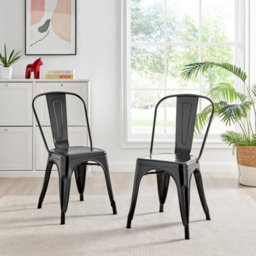 Furniturebox Set Of 2 Black Colton Tolix Style Stackable Industrial Metal Dining Chair - thumbnail 2