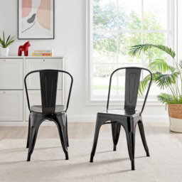 Furniturebox Set Of 2 Black Colton Tolix Style Stackable Industrial Metal Dining Chair - thumbnail 3