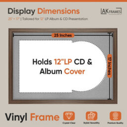 "AK Frames 25X17"" Walnut Sleek Vinyl Record Frame With Silver Mount For 12 Inch Lp Cover & Disc - Overlapped Design" - thumbnail 2