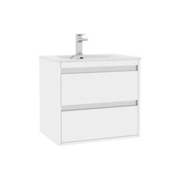 Royal Bathrooms Orion 600mm Matt White 2 Drawer Wall Hung Bathroom Vanity Unit With Carrara White Basin & Chrome Accent Trim - thumbnail 7