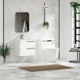 Royal Bathrooms Orion 600mm Matt White 2 Drawer Wall Hung Bathroom Vanity Unit With Carrara White Basin & Chrome Accent Trim - thumbnail 3