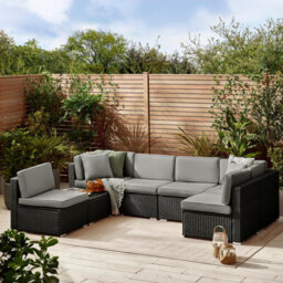 Furniturebox Orlando Black Rattan Garden Sofa Modular Outdoor Patio Couch Seating, Table & 6 Chairs Garden Corner Sofa Set + Cover - thumbnail 2