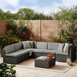 Furniturebox Orlando Black Rattan Garden Sofa Modular Outdoor Patio Couch Seating, Table & 6 Chairs Garden Corner Sofa Set + Cover - thumbnail 3