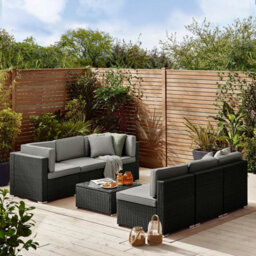 Furniturebox Orlando Black Rattan Garden Sofa Modular Outdoor Patio Couch Seating, Table & 6 Chairs Garden Corner Sofa Set + Cover - thumbnail 4
