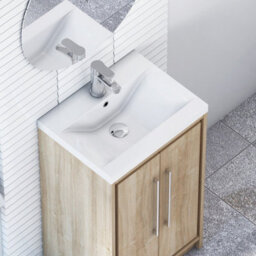 Royal Bathrooms Livora 500mm Natural Oak Cloakroom Floor Standing Vanity Unit 2 Door With Mid-Edge Basin - thumbnail 5