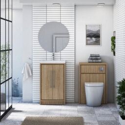 Royal Bathrooms Livora 500mm Natural Oak Cloakroom Floor Standing Vanity Unit 2 Door With Mid-Edge Basin - thumbnail 3
