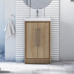 Royal Bathrooms Livora 500mm Natural Oak Cloakroom Floor Standing Vanity Unit 2 Door With Mid-Edge Basin