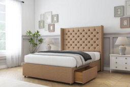 "Sloomy Dior Latte Dumfries Divan Bed With Mattress 2 Drawers Foot-End With 54"" Wingback Headboard 5' King" - thumbnail 3