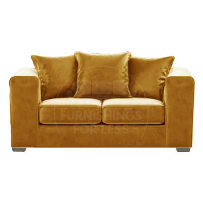 Furnishings For Less UK Ella Boxed Arm Plush Velvet  Fabric 2 Seater Sofa Gold