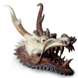 Serenityy Hand-Carved Life-Size Dragon Head Sculpture - Solid Suar Wood, 37Cm - thumbnail 2