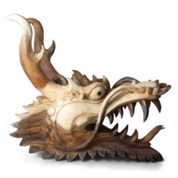 Serenityy Hand-Carved Life-Size Dragon Head Sculpture - Solid Suar Wood, 37Cm - thumbnail 1