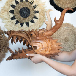 Serenityy Hand-Carved Life-Size Dragon Head Sculpture - Solid Suar Wood, 37Cm - thumbnail 4