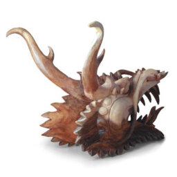 Serenityy Hand-Carved Life-Size Dragon Head Sculpture - Solid Suar Wood, 37Cm - thumbnail 3