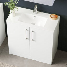 Balterley  Modern Bathroom 2 Soft Close Door & Minimalist Vanity Unit Basin, Gloss White, 435mm - thumbnail 4