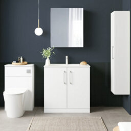 Balterley  Modern Bathroom 2 Soft Close Door & Minimalist Vanity Unit Basin, Gloss White, 435mm - thumbnail 2