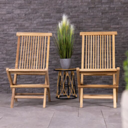 Charles Bentley Pair Of Solid Wooden Teak Outdoor Folding Garden Patio Chairs - thumbnail 1