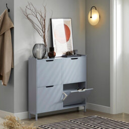 Sobuy Fsr100-Hg, Narrow Shoe Rack Shoe Cabinet With 4 Flip Drawers Slim Wooden Storage Cupboard,grey,w100Xd19Xh90.5 - thumbnail 9