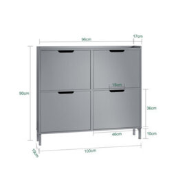 Sobuy Fsr100-Hg, Narrow Shoe Rack Shoe Cabinet With 4 Flip Drawers Slim Wooden Storage Cupboard,grey,w100Xd19Xh90.5 - thumbnail 3