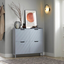 Sobuy Fsr100-Hg, Narrow Shoe Rack Shoe Cabinet With 4 Flip Drawers Slim Wooden Storage Cupboard,grey,w100Xd19Xh90.5 - thumbnail 2
