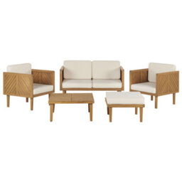 Beliani Garden Lounge Set With Table And Ottoman 4 Seater Baratti Acacia Wood Brown
