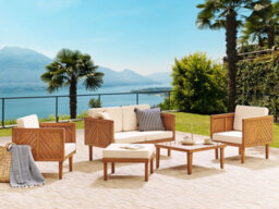 Beliani Garden Lounge Set With Table And Ottoman 4 Seater Baratti Acacia Wood Brown - thumbnail 2