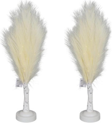 Shatchi  70Cm White Feather Tree Table Lamp Warm White Leds Lighted Pampas Tree - Battery-Operated Decorative - image 1