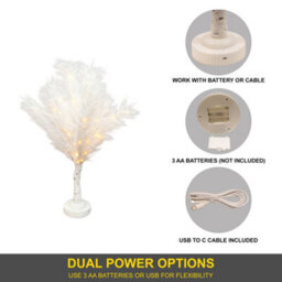 Shatchi  70Cm White Feather Tree Table Lamp Warm White Leds Lighted Pampas Tree - Battery-Operated Decorative - thumbnail 5