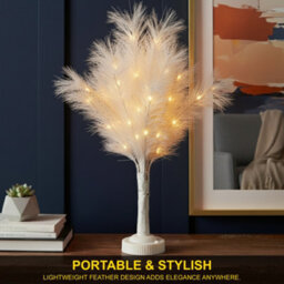 Shatchi  70Cm White Feather Tree Table Lamp Warm White Leds Lighted Pampas Tree - Battery-Operated Decorative - thumbnail 6