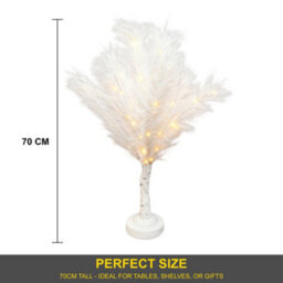 Shatchi  70Cm White Feather Tree Table Lamp Warm White Leds Lighted Pampas Tree - Battery-Operated Decorative - thumbnail 3