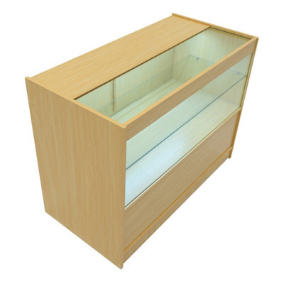 MonsterShop Maple Shop Counter Led Light C 1200mm Lockable Sliding Doors 2 Keys Retail Storage Unit Display Showcase Cabinet Reception Desk - image 1