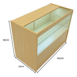 MonsterShop Maple Shop Counter Led Light C 1200mm Lockable Sliding Doors 2 Keys Retail Storage Unit Display Showcase Cabinet Reception Desk - thumbnail 5