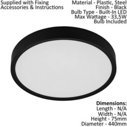 Sleek Black Flush Ceiling Light With White Shade And Led Bulb - 33.5W Included - thumbnail 2