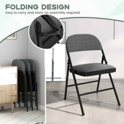 Costway Set Of 6 Folding Fabric Padded Chairs W/ Sponge Seat And Backrest-Grey - thumbnail 5