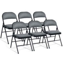 Costway Set Of 6 Folding Fabric Padded Chairs W/ Sponge Seat And Backrest-Grey - thumbnail 1