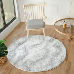 Livabliss Round Cloudy Shaggy-Solid Color Ivory Grey Plush Soft Pile Living Bedroom Rug 160 X 160 Cm Easy Care, Non Shedding - thumbnail 2