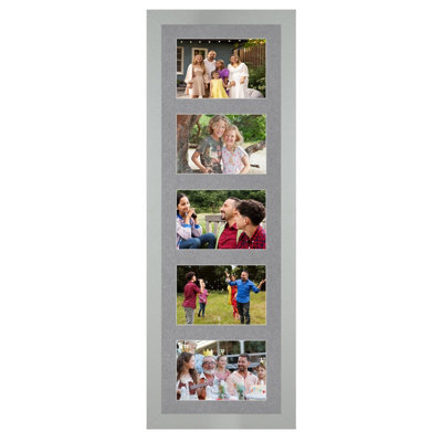 AK Frames 26X8 Light Grey Modern Multi Photo Frame With Mid Grey Mount - Holds 5 Apertures (5X) 6X4 Photos - image 1