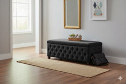 150Cm Wide Empire Ottoman Storage Box With Legs, Black Velvet Chesterfield Upholstered Ottoman Footstool Coffee Table - thumbnail 4