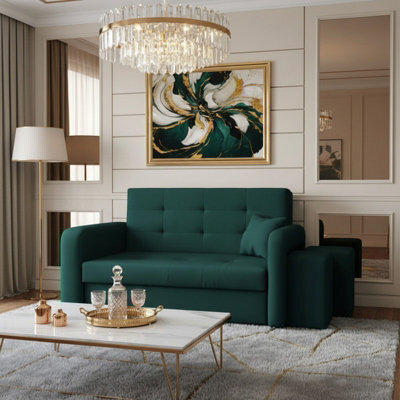 Viva Home Ii Sofa Bed With Two Ottomans For Living Room Chipboard Metal Legs Sleeping Function 158 Cm Green Right - image 1