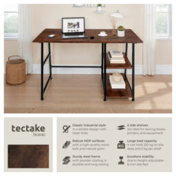 Tectake Desk Paisley - Trapezoidal Frame, Shelf With 2 Storage Compartments 50 Cm - Industrial Wood Dark, Rustic - thumbnail 2