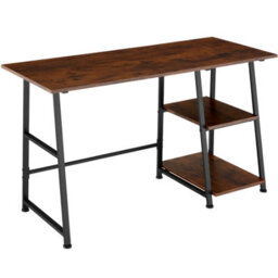 Tectake Desk Paisley - Trapezoidal Frame, Shelf With 2 Storage Compartments 50 Cm - Industrial Wood Dark, Rustic