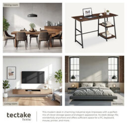 Tectake Desk Paisley - Trapezoidal Frame, Shelf With 2 Storage Compartments 50 Cm - Industrial Wood Dark, Rustic - thumbnail 5
