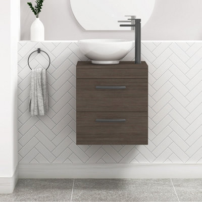 Royal Bathrooms 500mm Wall Hung Vanity Unit 2 Drawer Grey Elm & Breeze Countertop Basin With Matt Black Handle - image 1