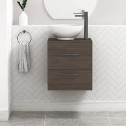 Royal Bathrooms 500mm Wall Hung Vanity Unit 2 Drawer Grey Elm & Breeze Countertop Basin With Matt Black Handle - thumbnail 1