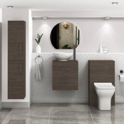 Royal Bathrooms 500mm Wall Hung Vanity Unit 2 Drawer Grey Elm & Breeze Countertop Basin With Matt Black Handle - thumbnail 2