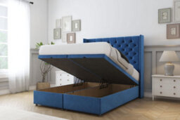 "Sloomy Dior Navy Plush Ottoman Bed Base With 54"" Wingback Headboard 4' Small Double" - thumbnail 2