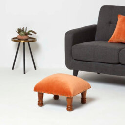 Homescapes Mable Burnt Orange Velvet Square Footstool - thumbnail 3