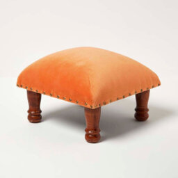 Homescapes Mable Burnt Orange Velvet Square Footstool - thumbnail 2
